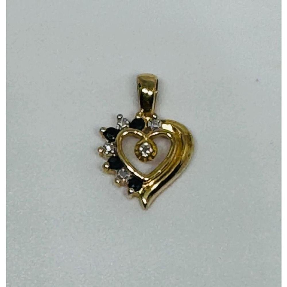 Vintage Sterling Silver Heart Pendant • 925 Signed DL • Diamond Accent & Onyx